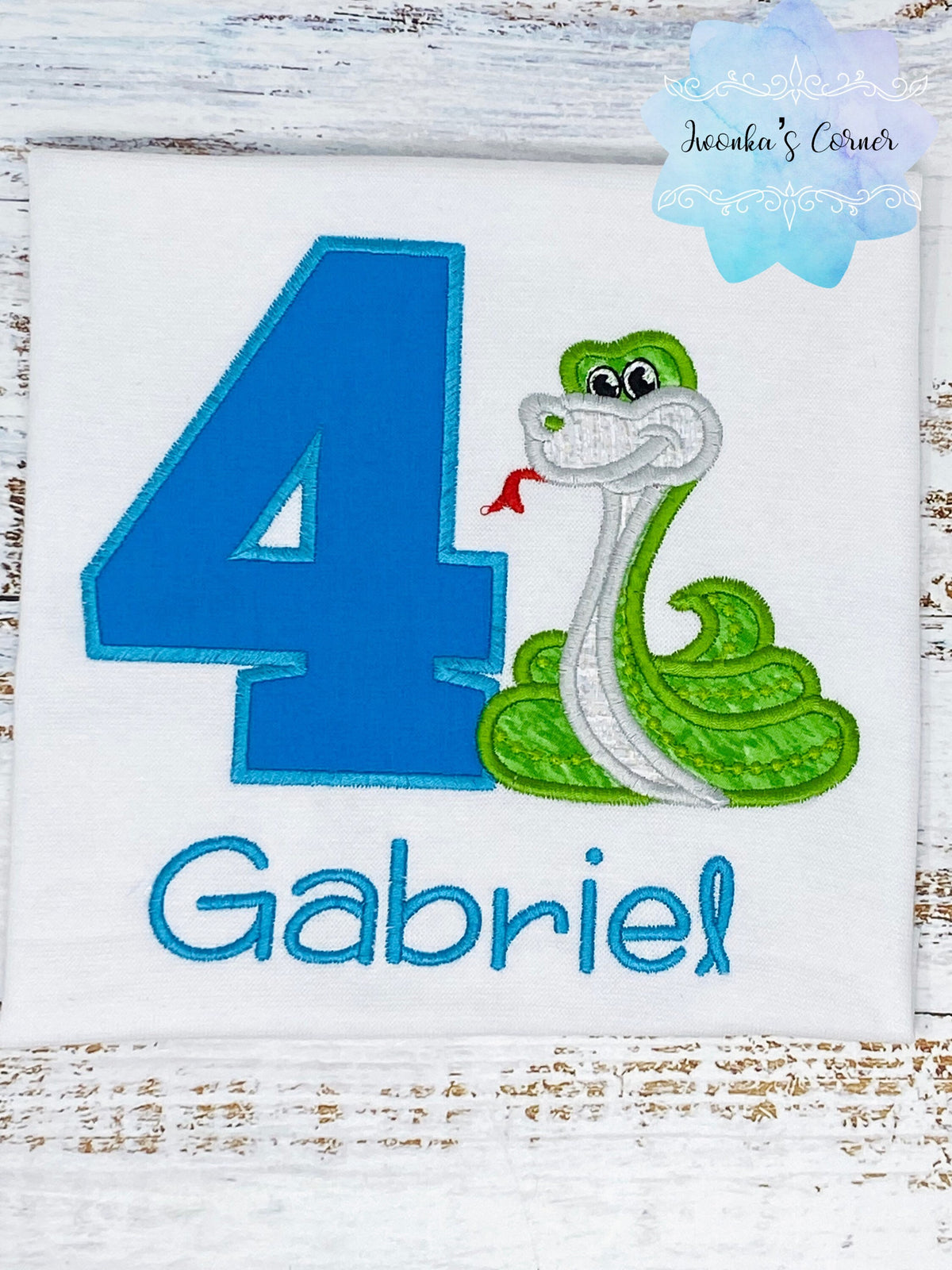 Boys shirt with green snake, Custom embroidery birthday shirt with snake