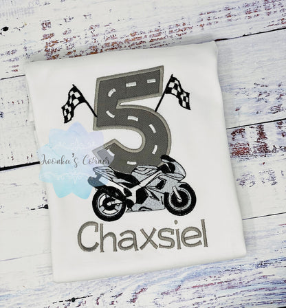 Boy 5th Birthday Motorcycle Theme Tee, Tee with Fast bike , All ages