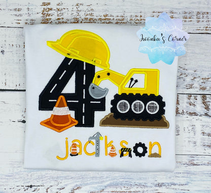 Boys 2nd Birthday Construction Shirt - Shirt With Construction Backhoe, Construction Party,