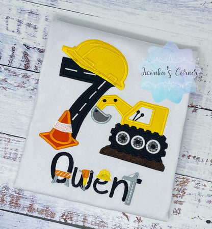 Boys 7th birthday Construction Shirt - Shirt With Construction Backhoe - Construction Boy Party - Boy Birthday Shirt with Construction