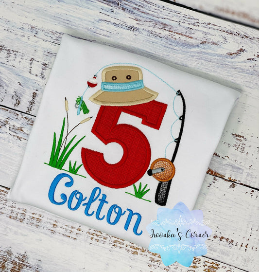 5th Fishing Birthday Shirt, Fish Birthday Shirt, Fishing Pole Shirt, Gone Fishing Shirt, Fishing Party, Fishing Birthday Number