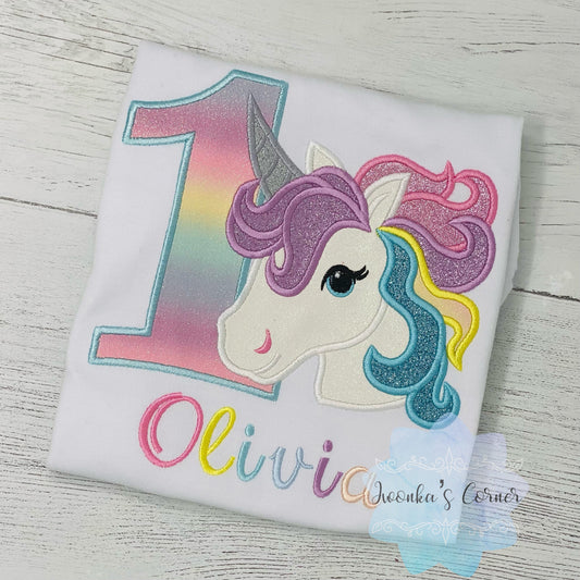 Girl Birthday shirt,Unicorn Birthday Outfit, 1st Birthday Pastel Unicorn Shirt, Unicorn birthday, Rainbow Unicorn outfit, Unicorn embroidery