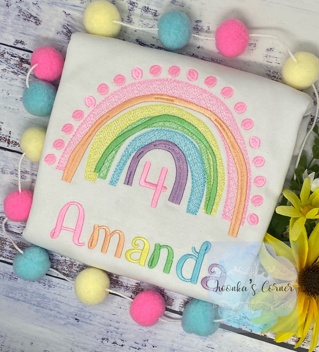 Boho Rainbow birthday shirt , Over the rainbow party, Any Age, Light color rainbow, Pastel Color Rainbow, Pink Rainbow for any age,