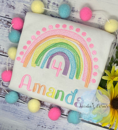 Boho Rainbow birthday shirt , Over the rainbow party, Any Age, Light color rainbow, Pastel Color Rainbow, Pink Rainbow for any age,