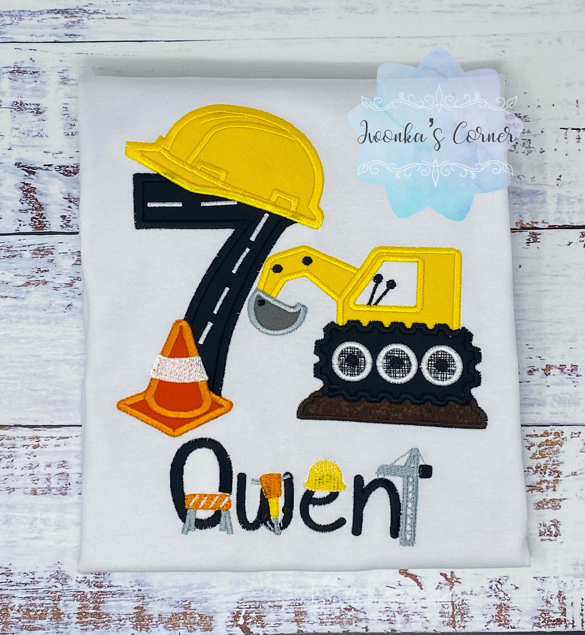 Boys 7th birthday Construction Shirt - Shirt With Construction Backhoe - Construction Boy Party - Boy Birthday Shirt with Construction