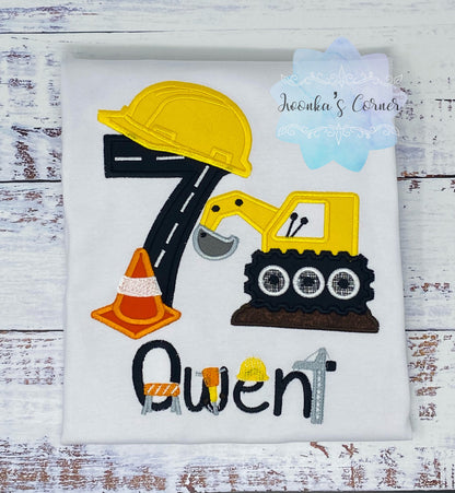 Boys 7th birthday Construction Shirt - Shirt With Construction Backhoe - Construction Boy Party - Boy Birthday Shirt with Construction