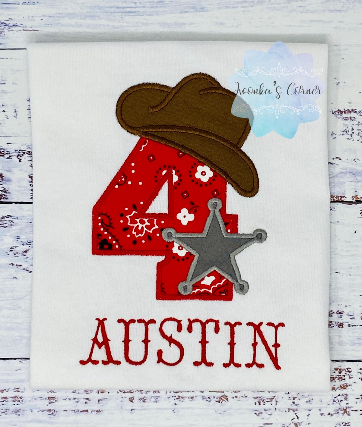 Boy 4th birthday cowboy sheriff embroidered shirt, Sheriffs star t-shirt, Any age