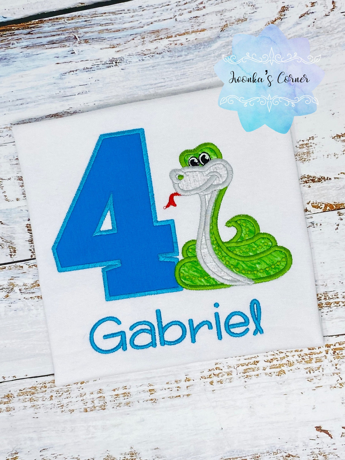 Boys shirt with green snake, Custom embroidery birthday shirt with snake