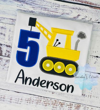 5th Birthday Construction crane shirt, Shirt for boys 1st 2nd 3rd 4th 5th birthday, Personalized  Embroidery shirt, Construction theme Party