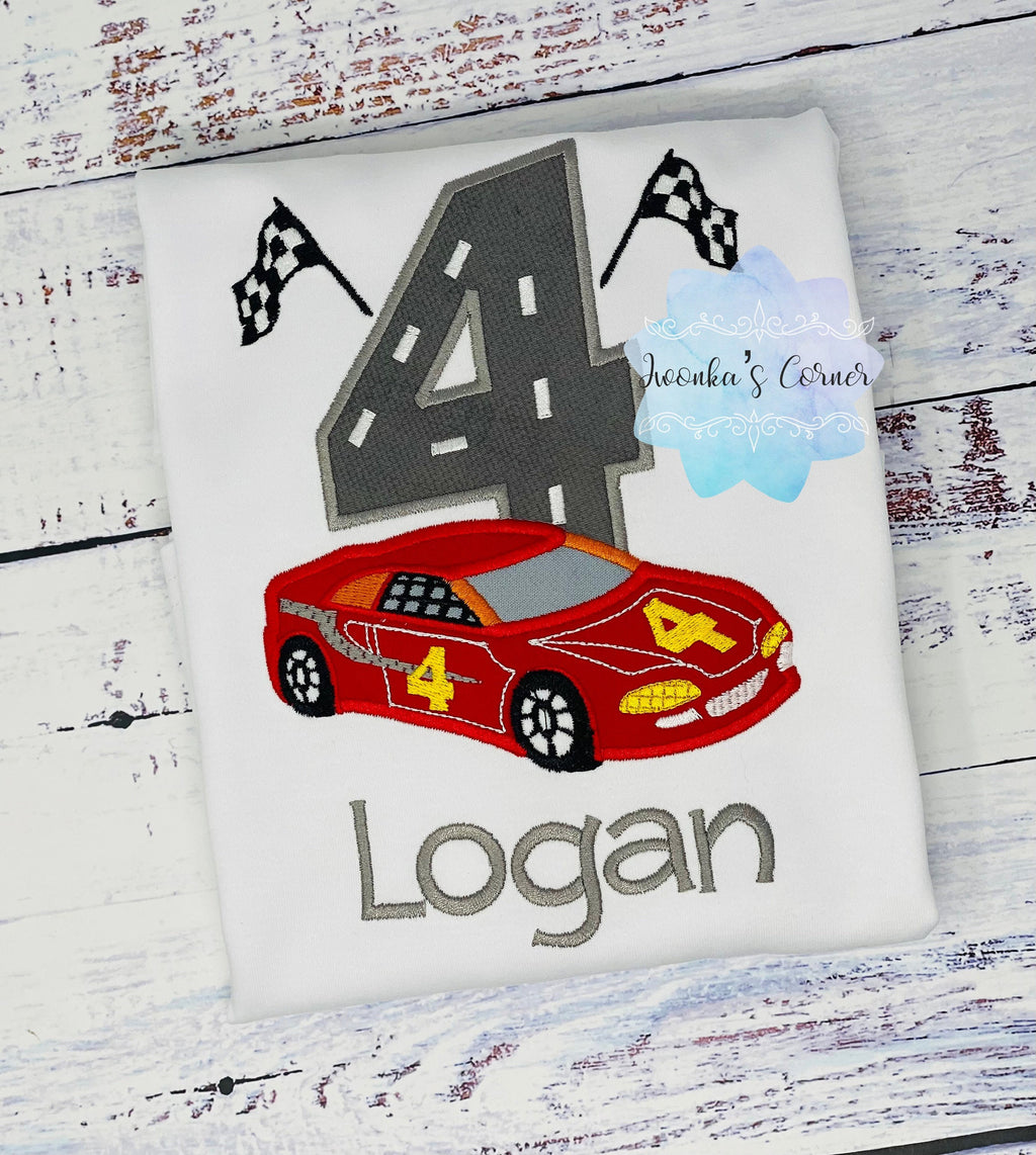 Race Car Birthday Shirt, Boys 4th Birthday Shirt, Boys Birthday Racing Shirt, Boys Vehicle Shirt, Number 4 Boys Birthday Shirt, 4th Birthday