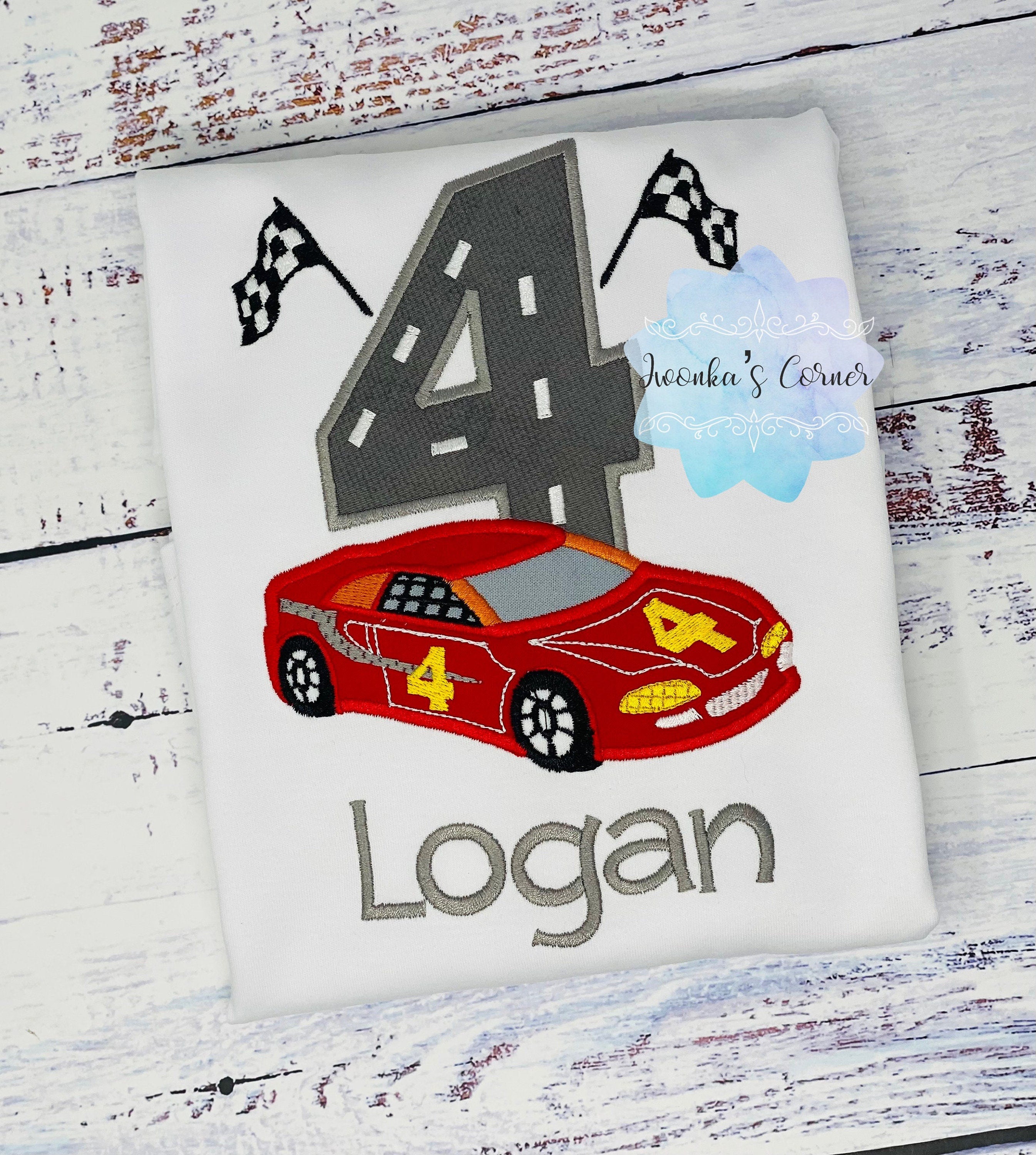 Race Car Birthday Shirt, Boys 4th Birthday Shirt, Boys Birthday Racing Shirt, Boys Vehicle Shirt, Number 4 Boys Birthday Shirt, 4th Birthday