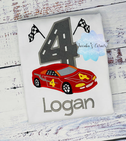 Race Car Birthday Shirt, Boys 4th Birthday Shirt, Boys Birthday Racing Shirt, Boys Vehicle Shirt, Number 4 Boys Birthday Shirt, 4th Birthday