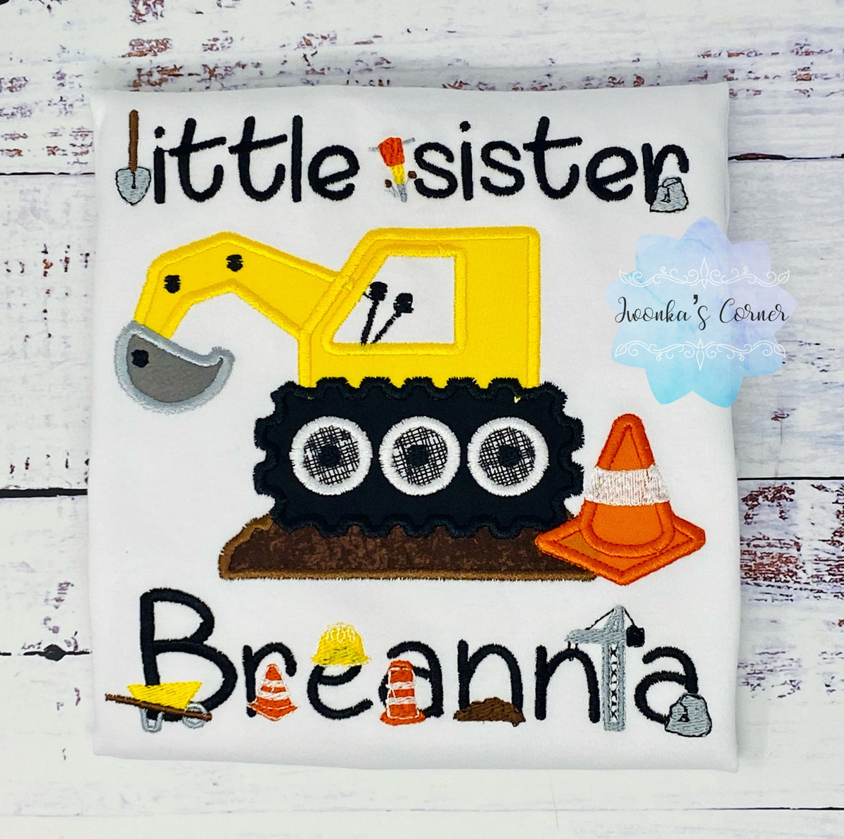 Embroidered Construction T-shirt, Sibling Matching outfit For Birthday, Little Sister Tee, Construction Shirt For Sister