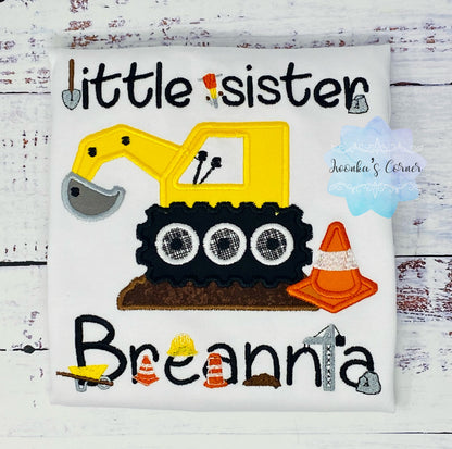 Embroidered Construction T-shirt, Sibling Matching outfit For Birthday, Little Sister Tee, Construction Shirt For Sister