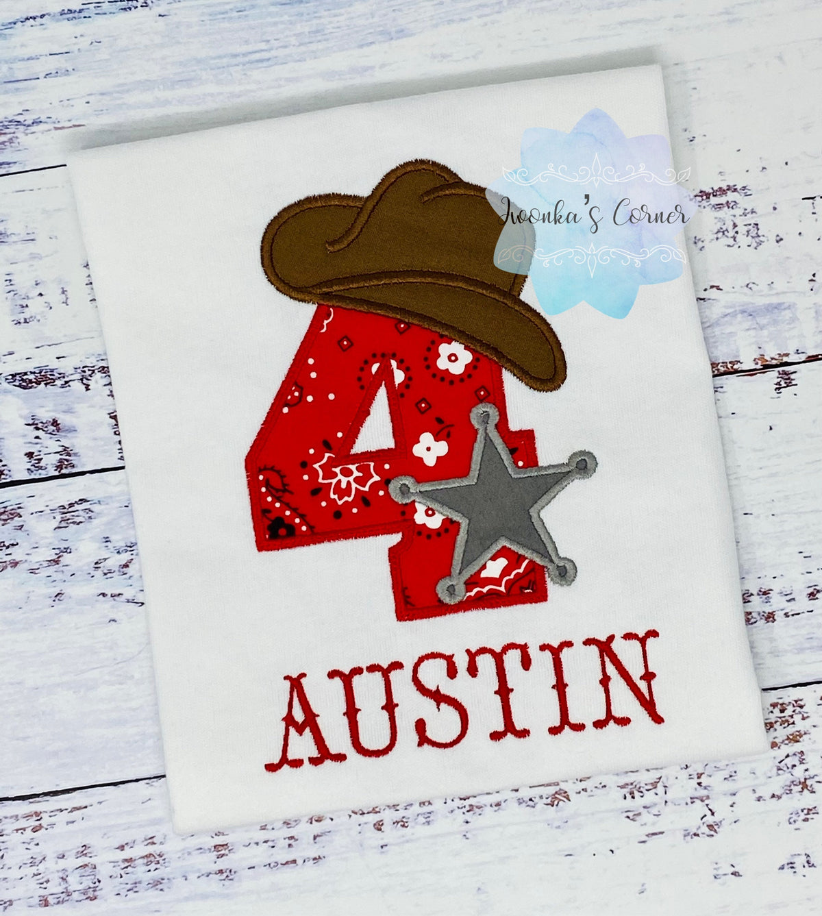 Boy 4th birthday cowboy sheriff embroidered shirt, Sheriffs star t-shirt, Any age