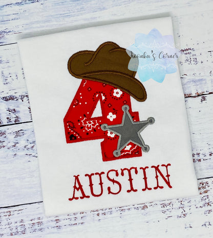 Boy 4th birthday cowboy sheriff embroidered shirt, Sheriffs star t-shirt, Any age