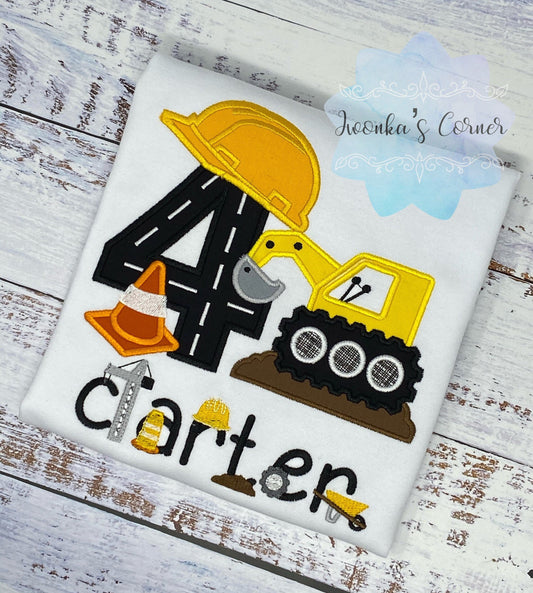 Boy 4th Embroidered Construction Excavator Birthday Shirt, Construction Themed Birthday Party, All ages, Dirt Digger Embroidery