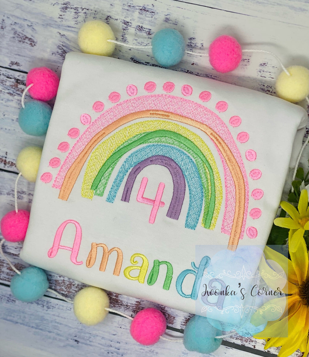 Boho Rainbow birthday shirt , Over the rainbow party, Any Age, Light color rainbow, Pastel Color Rainbow, Pink Rainbow for any age,