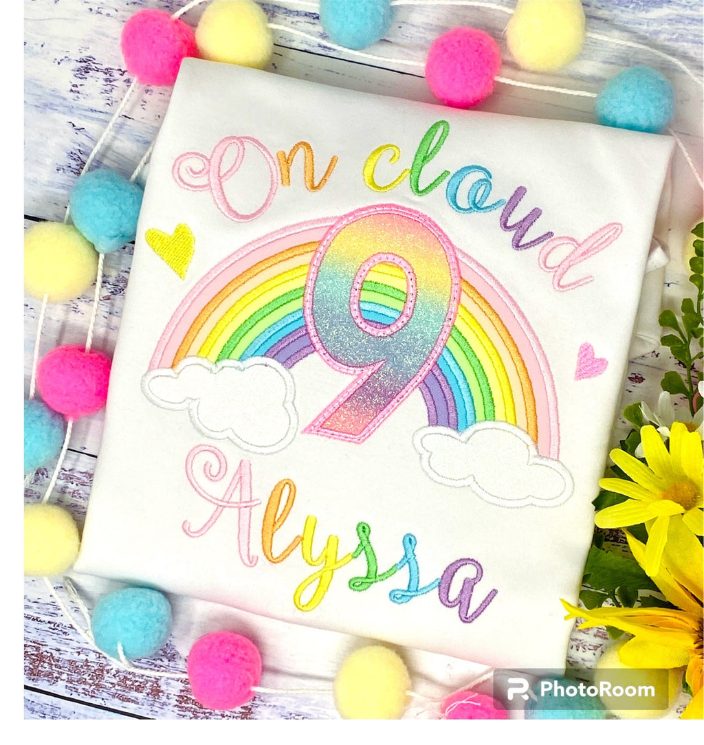 9th Rainbow birthday shirt for a girl, Over the rainbow party, Any Age, birthday party rainbow theme, Pastel Color Rainbow, Pink Rainbow
