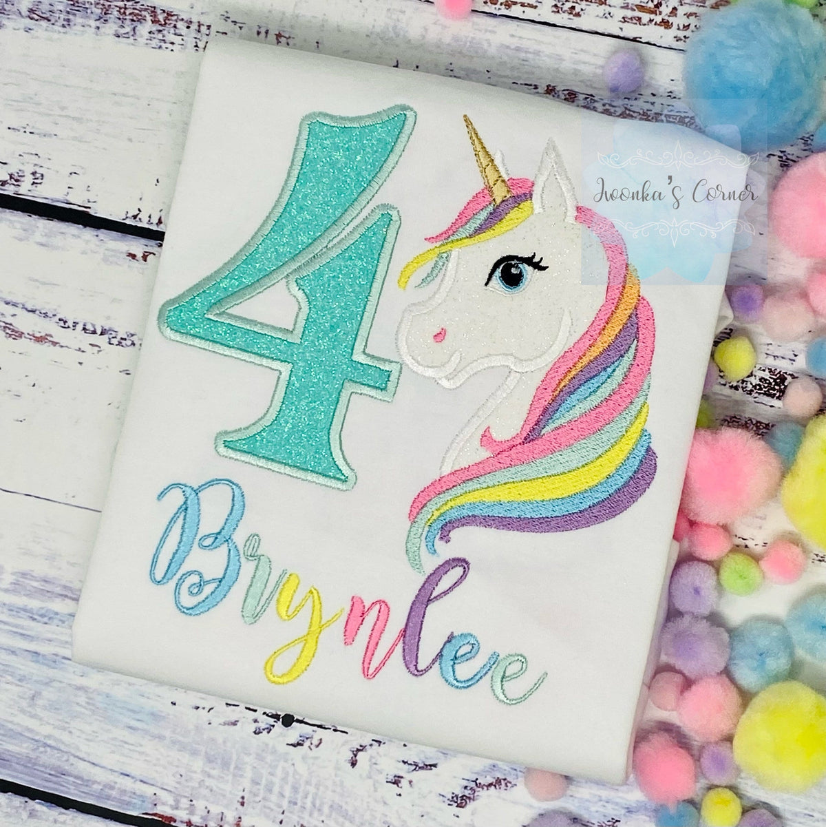 4th Birthday Pastel Unicorn Shirt, Girl Rainbow Pastel Unicorn Birthday Outfit, Rainbow Unicorn outfit, Unicorn embroidery, Any age