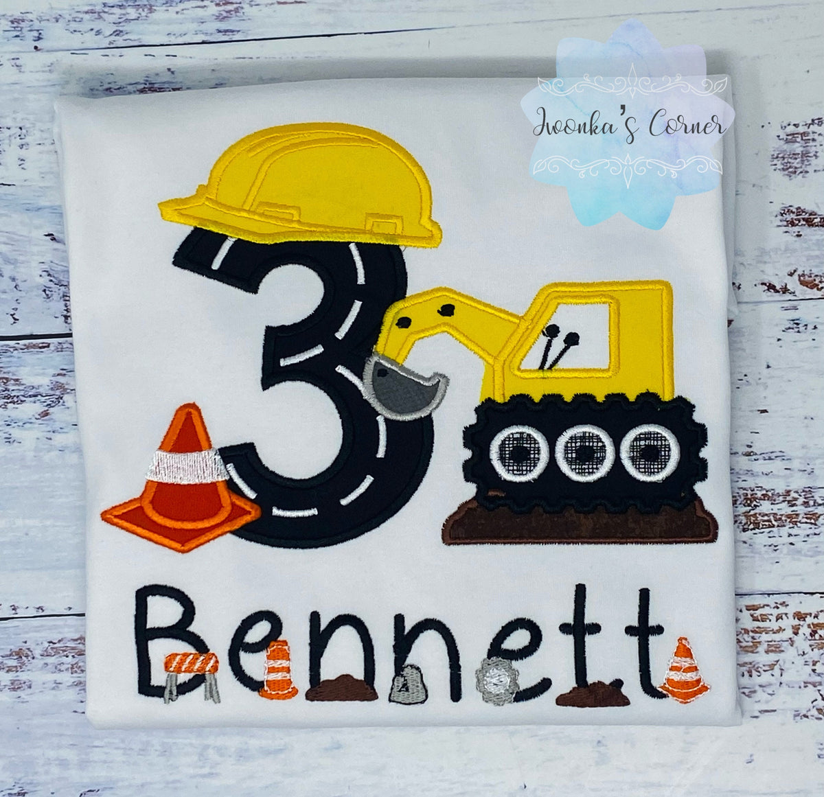Boy 4th Embroidered Construction Excavator Birthday Shirt, Construction Themed Birthday Party, All ages, Dirt Digger Embroidery