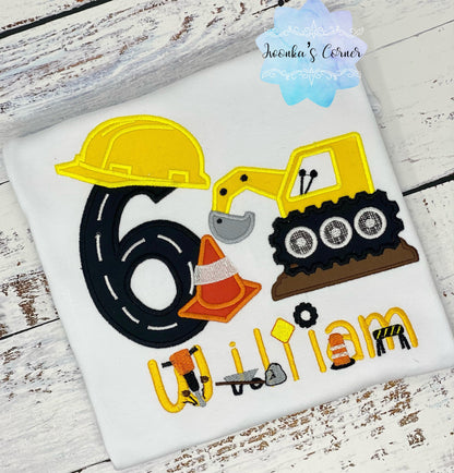 Boys 2nd Birthday Construction Shirt - Shirt With Construction Backhoe, Construction Party,