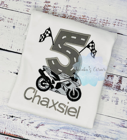 Boy 5th Birthday Motorcycle Theme Tee, Tee with Fast bike , All ages