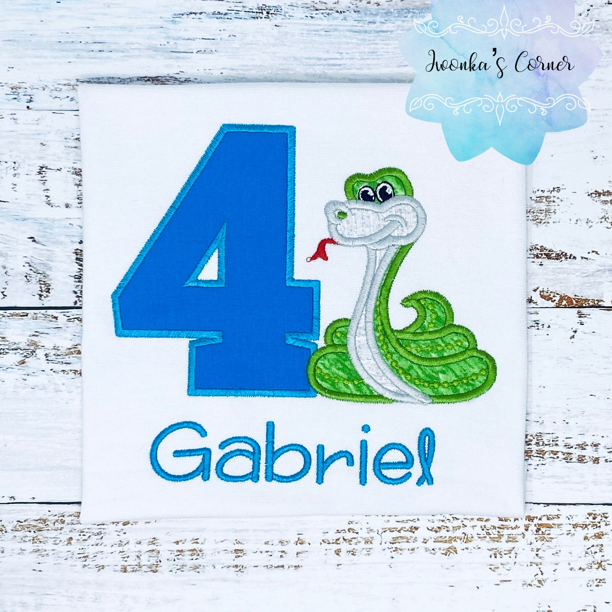 Boys shirt with green snake, Custom embroidery birthday shirt with snake