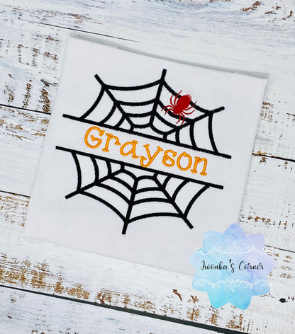 Halloween Black Spiderweb with Embroider Name, Halloween Shirt for Boy or Girl