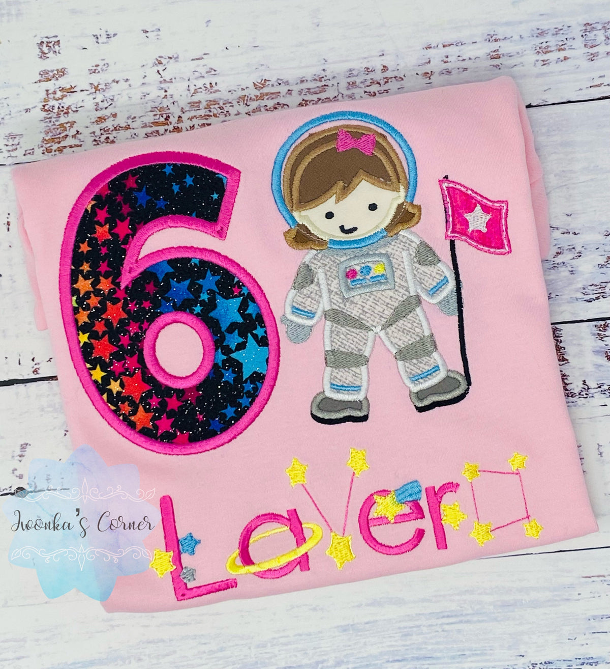 Girl Astronaut Shirt, 6th Astronaut Birthday Party, Astronaut T-shirt, Applique Space Ship, Astronaut Girl Birthday T-Shirt, Any age