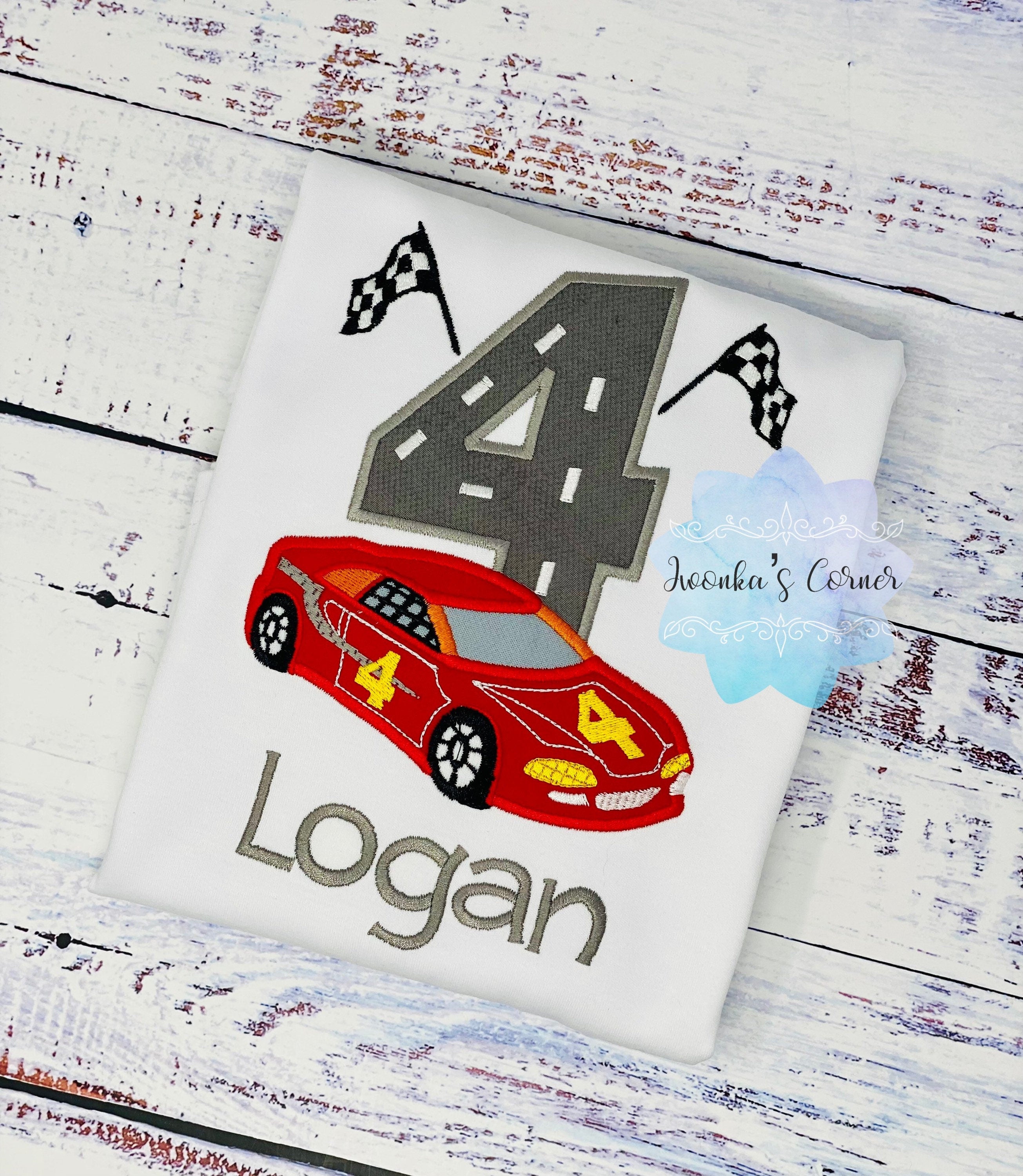 Race Car Birthday Shirt, Boys 4th Birthday Shirt, Boys Birthday Racing Shirt, Boys Vehicle Shirt, Number 4 Boys Birthday Shirt, 4th Birthday