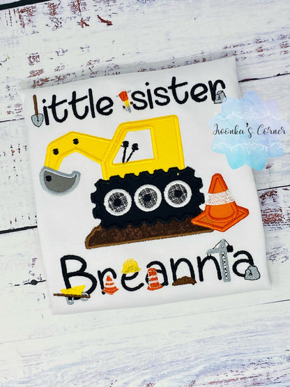 Embroidered Construction T-shirt, Sibling Matching outfit For Birthday, Little Sister Tee, Construction Shirt For Sister