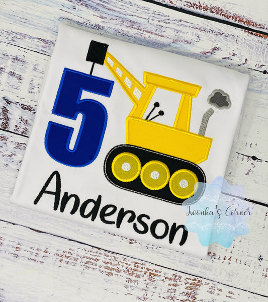 5th Birthday Construction crane shirt, Shirt for boys 1st 2nd 3rd 4th 5th birthday, Personalized  Embroidery shirt, Construction theme Party