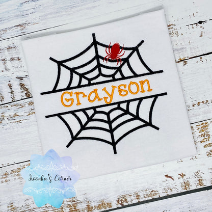 Halloween Black Spiderweb with Embroider Name, Halloween Shirt for Boy or Girl