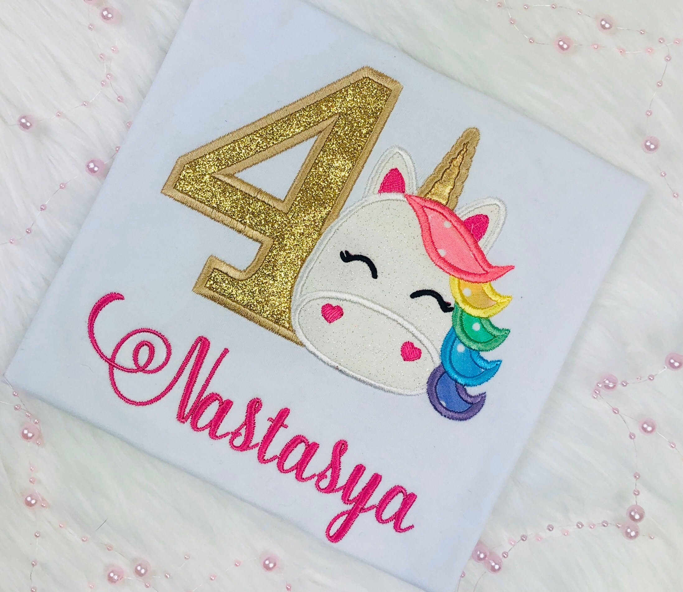 Birthday shirt with rainbow unicorn and gold number, Unicorn party, Unicorn outfit for a girl 2nd, 3rd, 4th birthday
