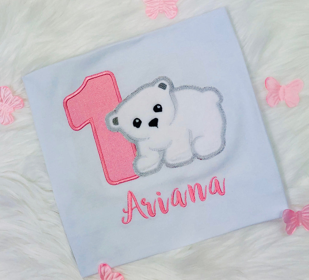 Polar bear embroidered shirt for boy or girl, Polar bear birthday shirt, Bear outfit