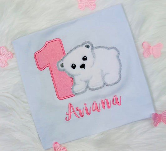 Polar bear embroidered shirt for boy or girl, Polar bear birthday shirt, Bear outfit