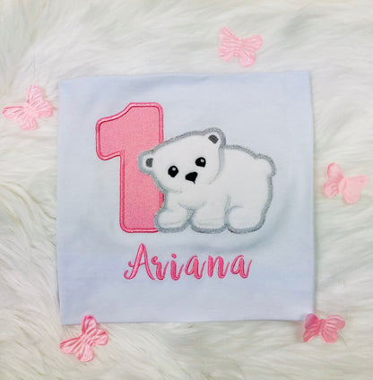 Polar bear embroidered shirt for boy or girl, Polar bear birthday shirt, Bear outfit