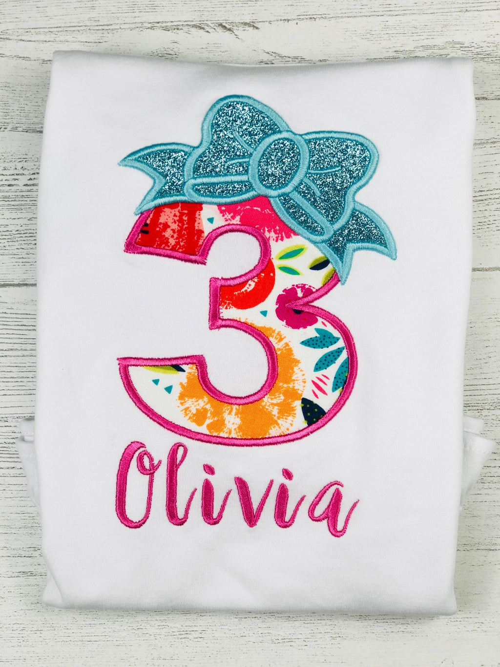 Birthday shirt with applique number and bow, Birthday outfit for a girl, 1st, 2nd, 6th birthday