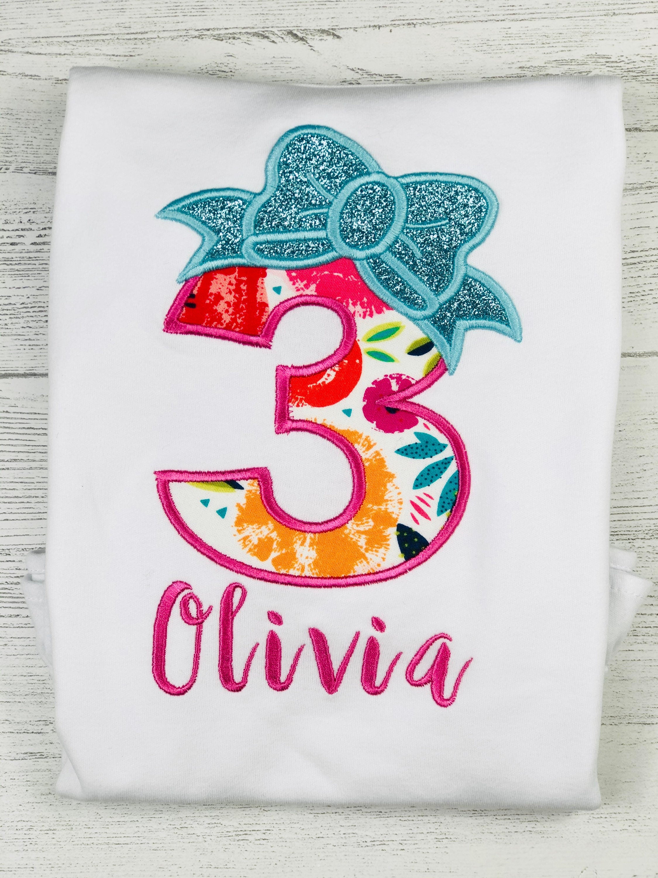 Birthday shirt with applique number and bow, Birthday outfit for a girl, 1st, 2nd, 6th birthday