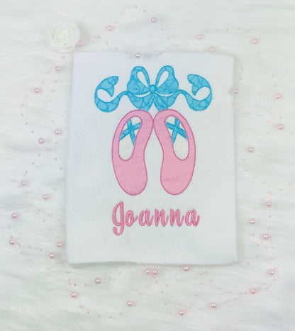 Girls shirt with Pink Ballerina Shoes, Birthday Ballet outfit, Ballerina Party