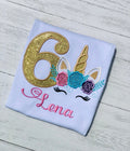 Sparkly unicorn embroidery birthday t-shirt, Unicorn party, Unicorn birthday, Unicorn tee for girl
