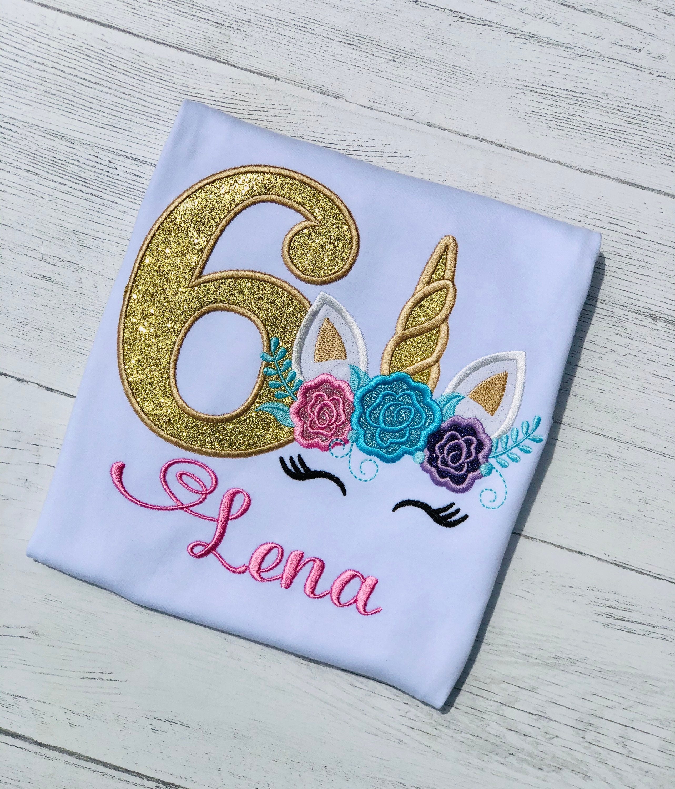 Sparkly unicorn embroidery birthday t-shirt, Unicorn party, Unicorn birthday, Unicorn tee for girl