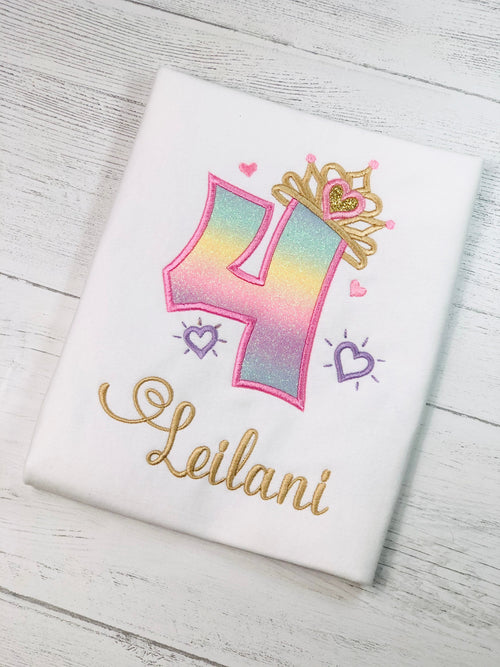 4th, 5th Birthday Girl Outfit, Princess Birthday Shirt, Number with Crown Birthday Shirt, Girl Birthday Shirt, Princess Birthday Party