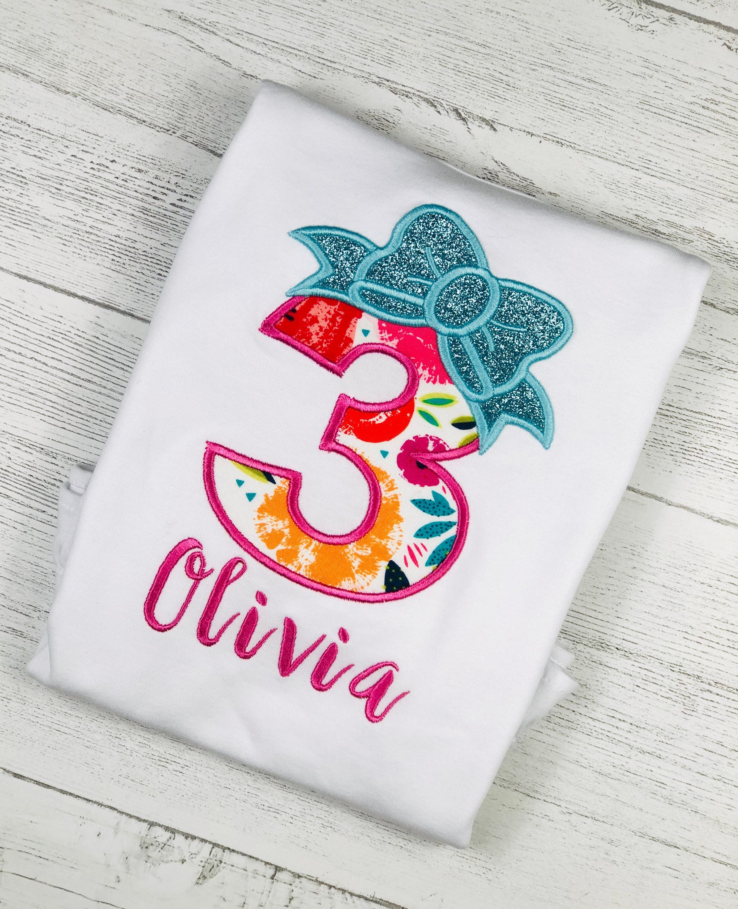 Birthday shirt with applique number and bow, Birthday outfit for a girl, 1st, 2nd, 6th birthday
