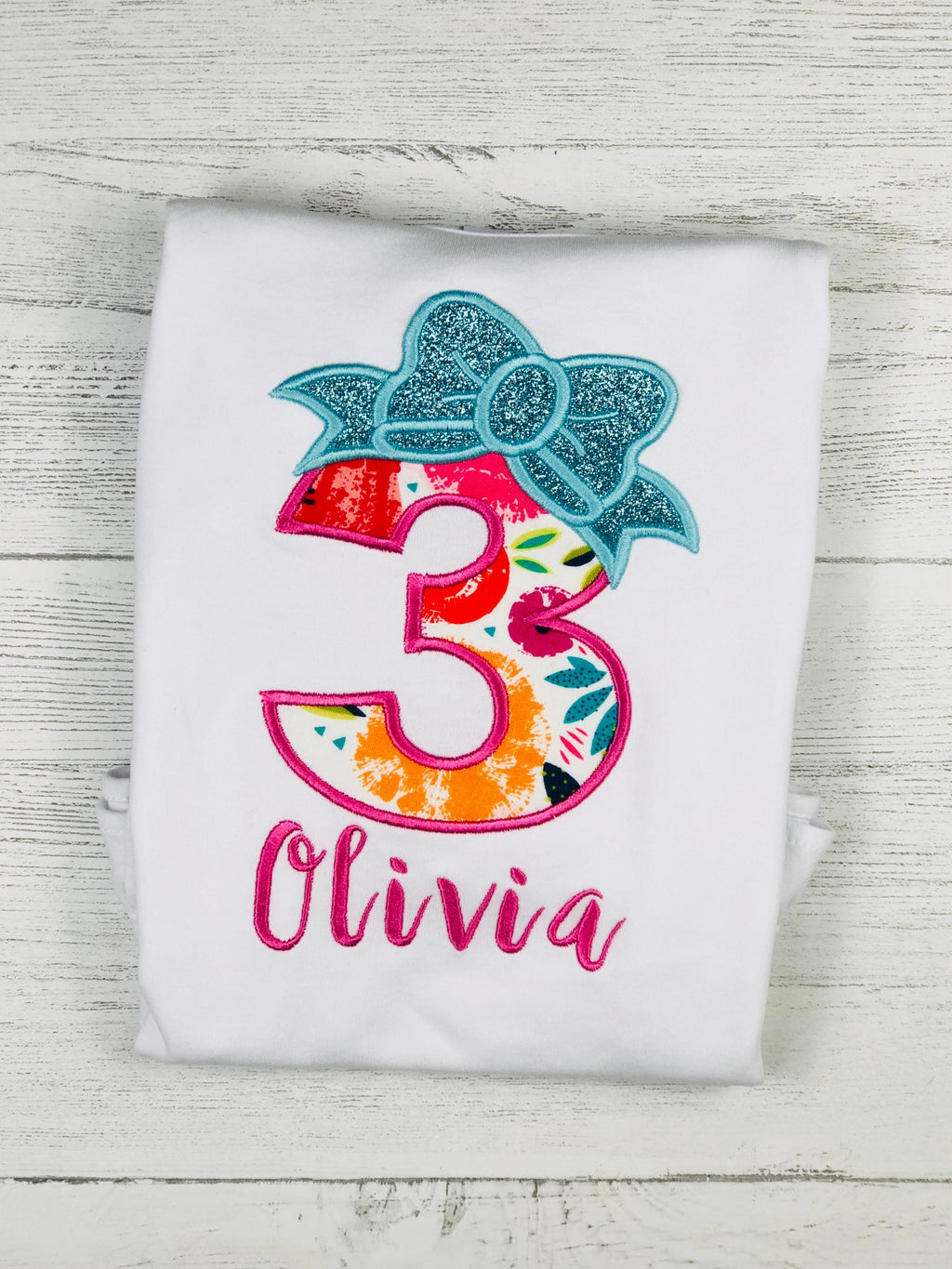 Birthday shirt with applique number and bow, Birthday outfit for a girl, 1st, 2nd, 6th birthday