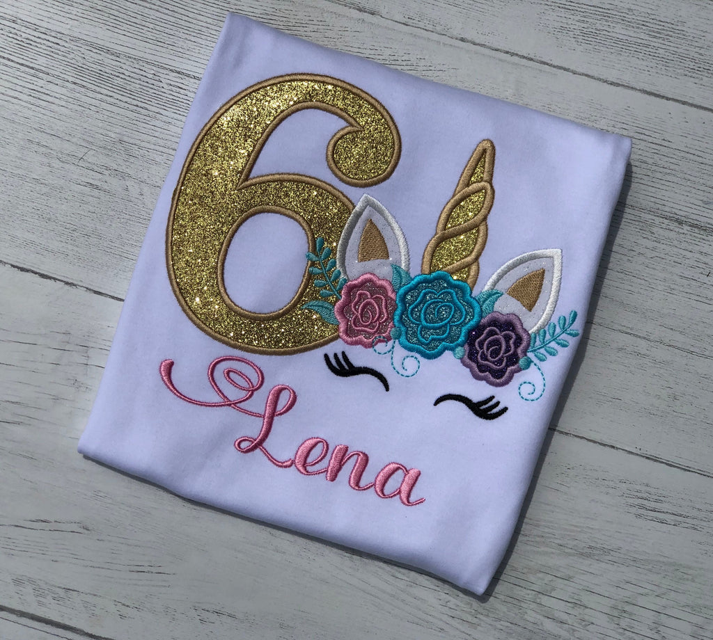 Sparkly unicorn embroidery birthday t-shirt, Unicorn party, Unicorn birthday, Unicorn tee for girl