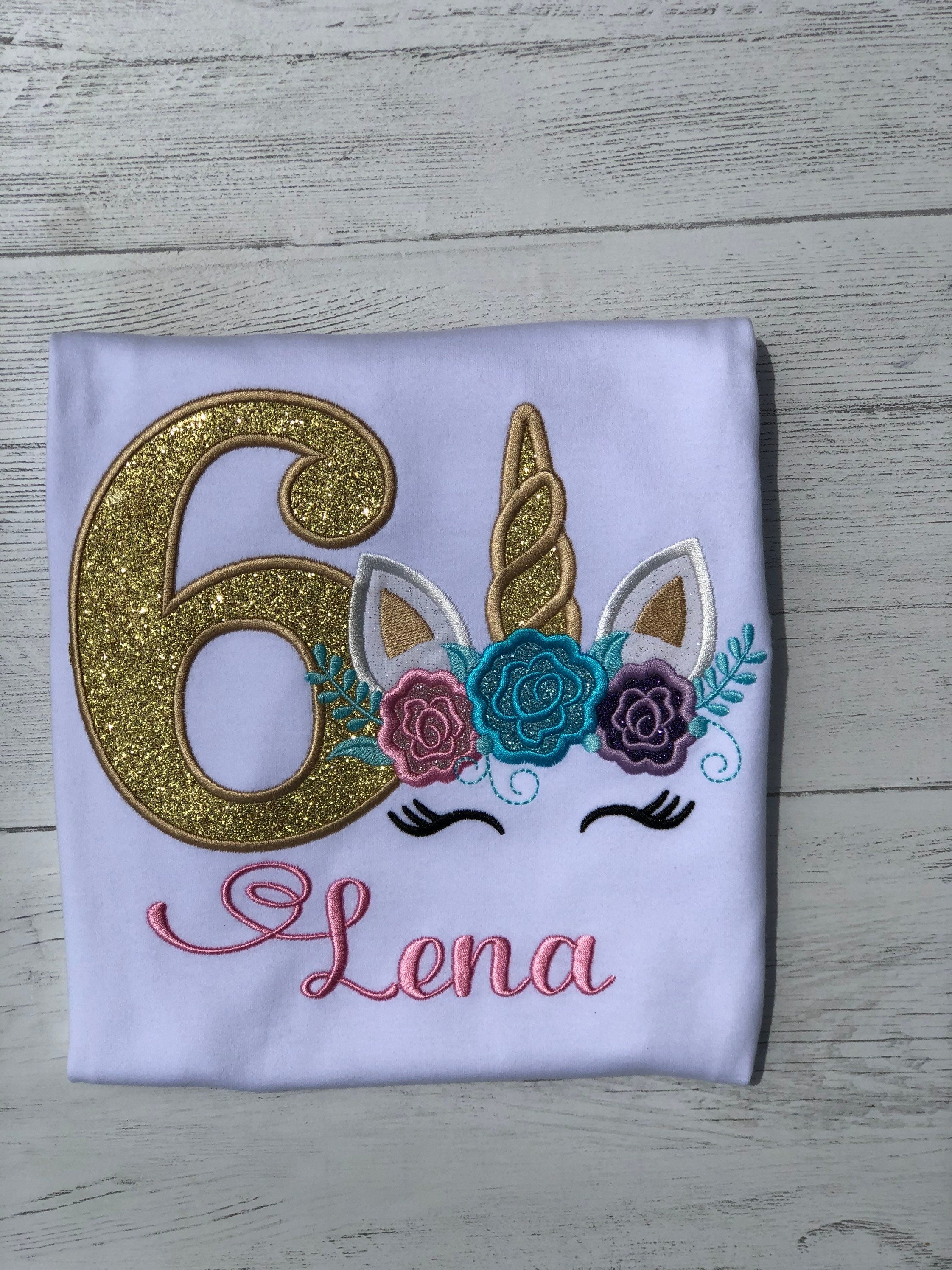 Sparkly unicorn embroidery birthday t-shirt, Unicorn party, Unicorn birthday, Unicorn tee for girl