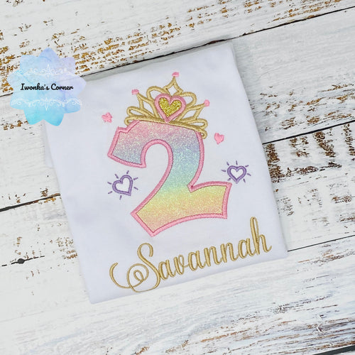 2nd birthday shirt for girl, Princess birthday shirt, Number with crown birthday shirt, Girls 2nd birthday shirt, Princess birthday party