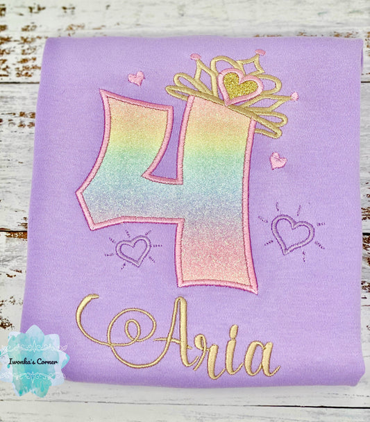 4th birthday shirt for girl, Princess birthday shirt, Number with crown birthday shirt, Girls 4th birthday shirt, Princess birthday party